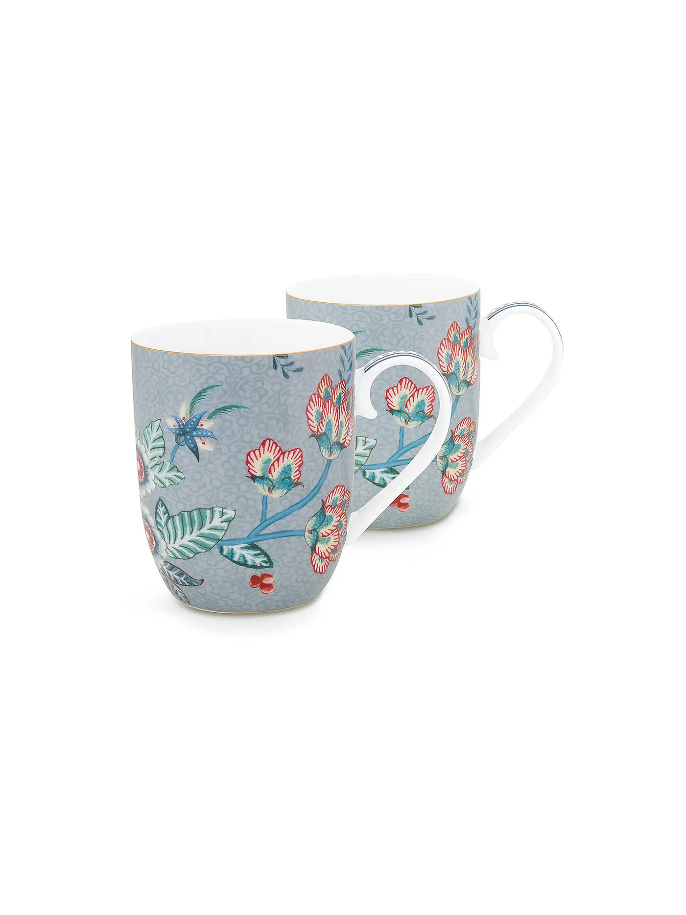 PIP STUDIO | Henkelbecher2er Set Small 145ml  Flower Festival Dark Pink | hellblau